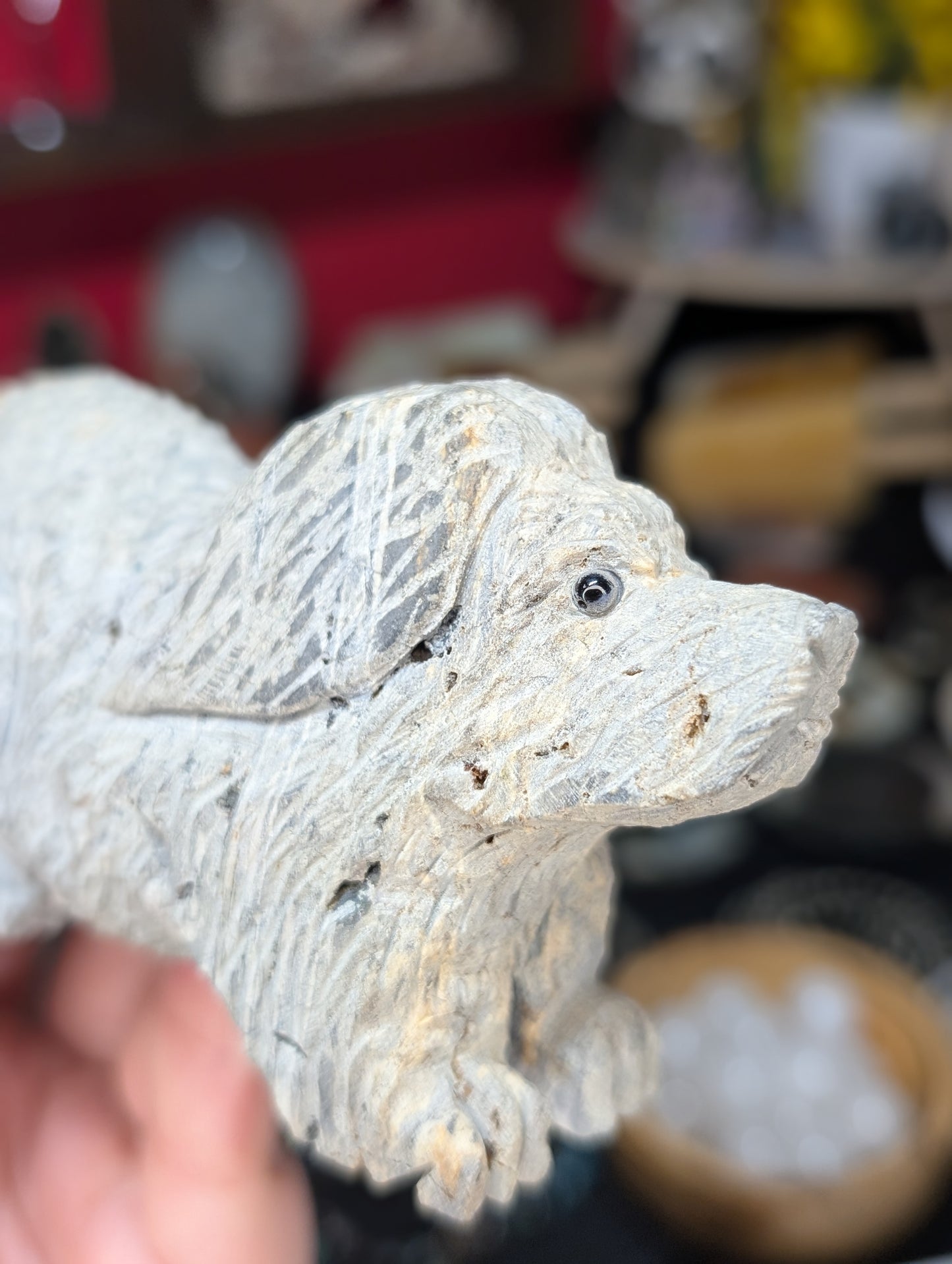 Aura Coated Quartz Point Dog Carving
