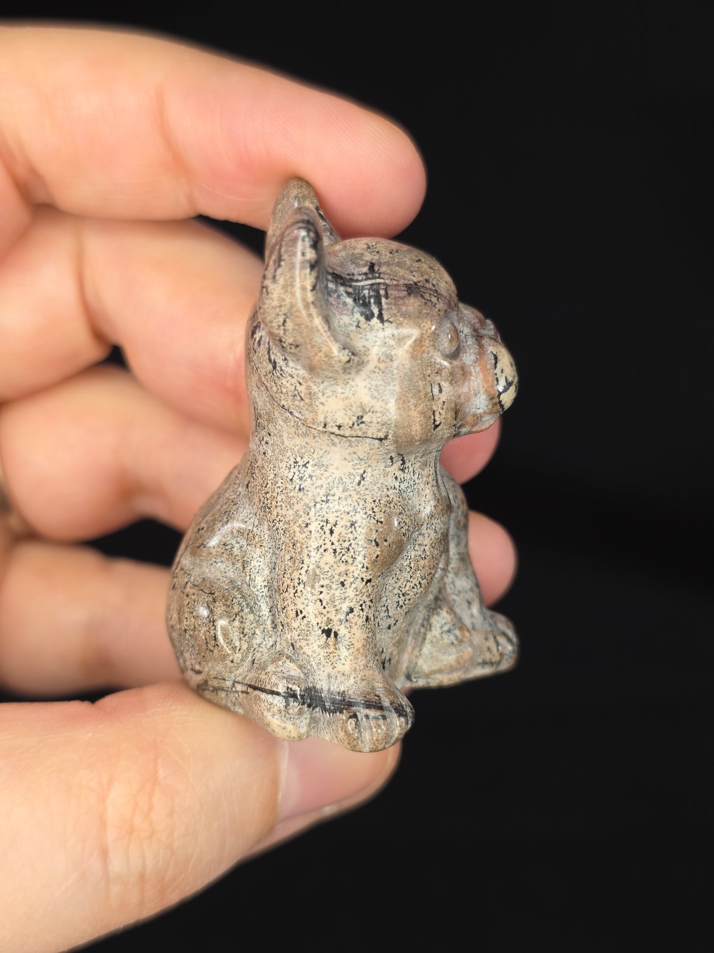 Pink Picture Jasper Frenchie Carving