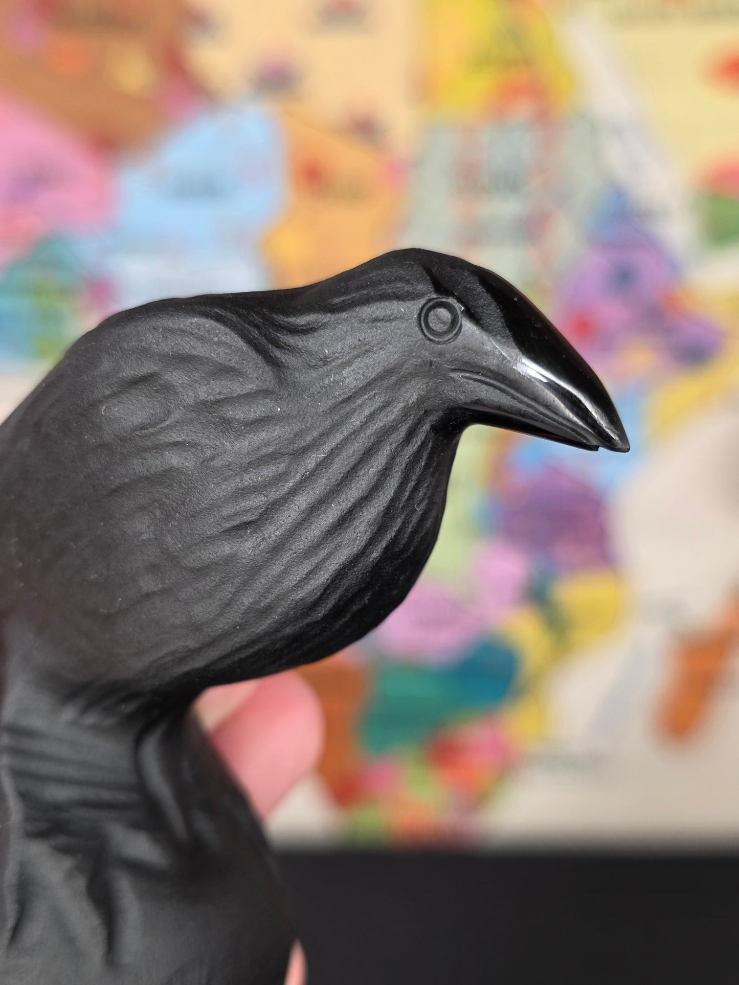 Matte Black Obsidian Raven Carving