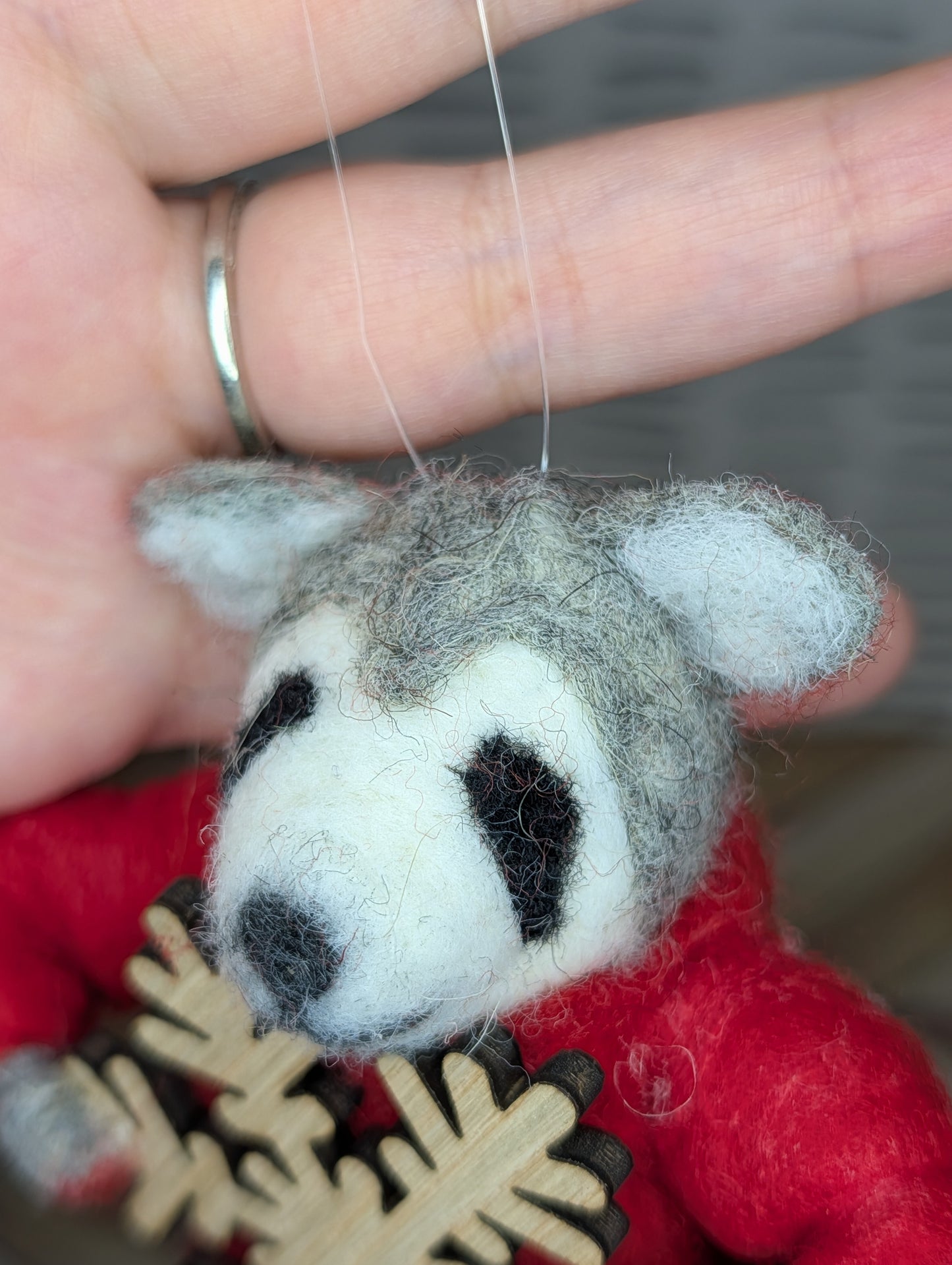 Felt Raccoon w/ Wooden Snowflake Ornament